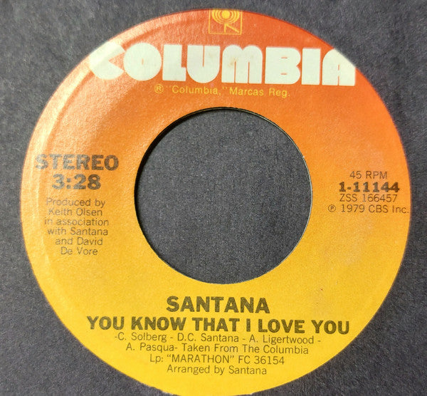 Santana : You Know That I Love You (7", Single, Styrene)