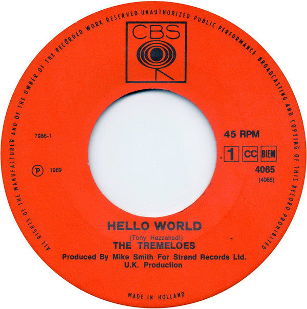 The Tremeloes : Hello World (7", Single)