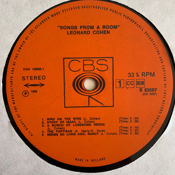 Leonard Cohen : Songs From A Room (LP, Album)