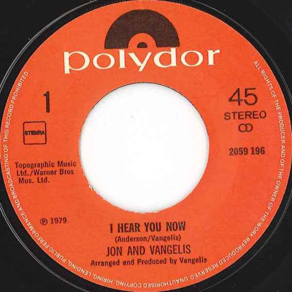 Jon & Vangelis : I Hear You Now (7", Single)