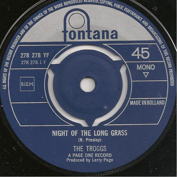 The Troggs : Night Of The Long Grass (7", Single, Mono)