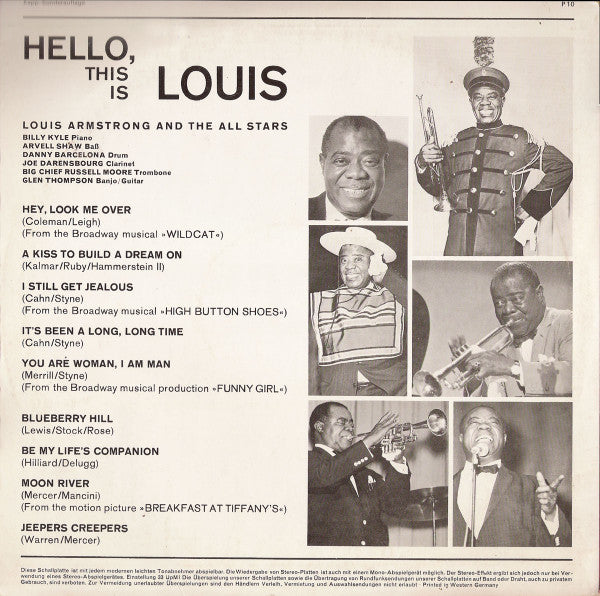 Louis Armstrong And His All-Stars : Hello, This Is Louis (10", Mono)