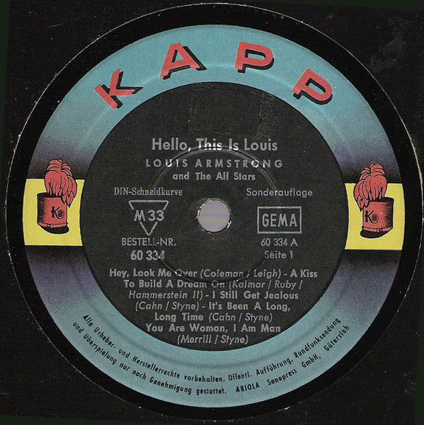 Louis Armstrong And His All-Stars : Hello, This Is Louis (10", Mono)