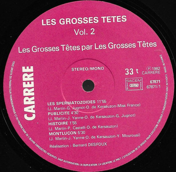 Les Grosses Têtes : Les Grosses Têtes De RTL Vol. 2 (LP, Album)
