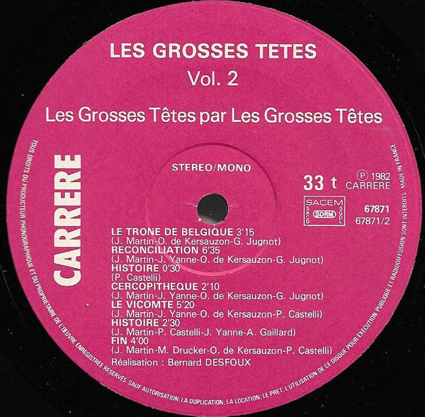 Les Grosses Têtes : Les Grosses Têtes De RTL Vol. 2 (LP, Album)