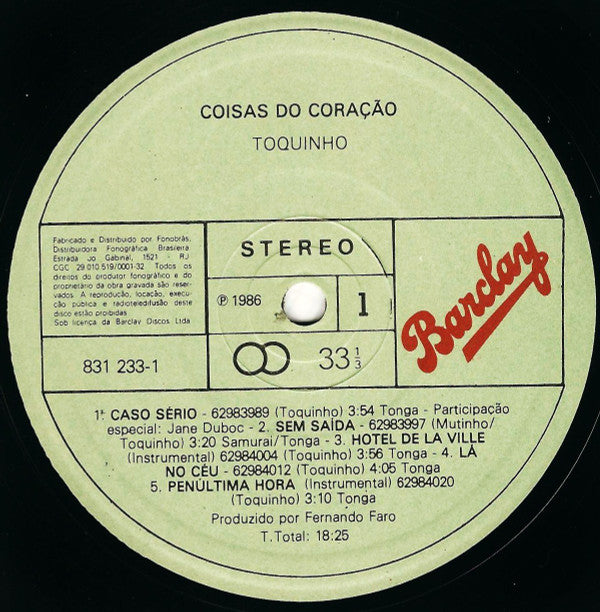 Toquinho : Coisas Do Coração (LP, Album)
