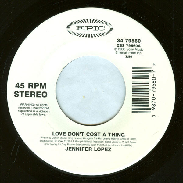 Jennifer Lopez : Love Don't Cost A Thing (7", Single)