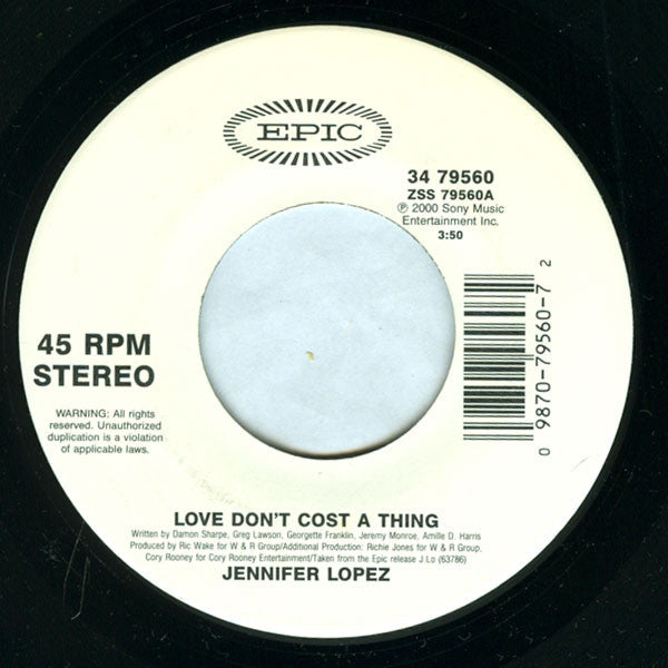 Jennifer Lopez : Love Don't Cost A Thing (7", Single)