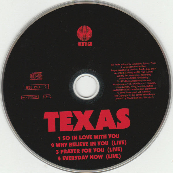 Texas : So In Love With You (CD, Single)