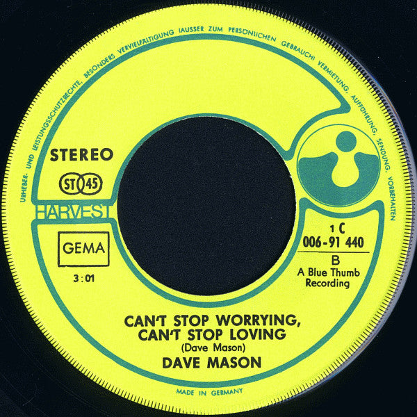 Dave Mason : World In Changes / Can't Stop Worrying, Can't Stop Loving (7", Single)