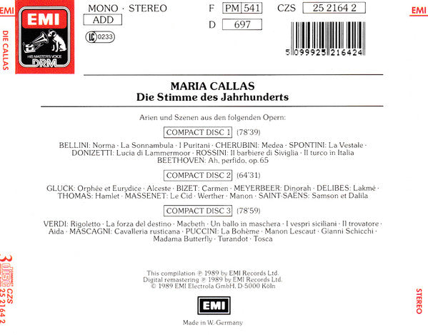Maria Callas : Die Callas - Die Stimme Des Jahrhunderts (3xCD, Comp)