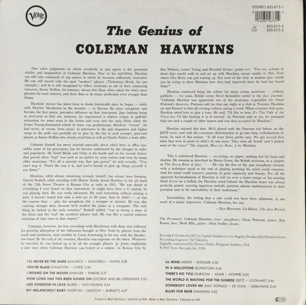 Coleman Hawkins : The Genius Of Coleman Hawkins (LP, Album, RE, RM)