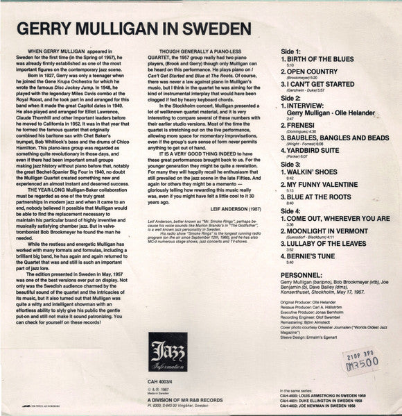 Gerry Mulligan : In Sweden (2xLP, Album, RE)