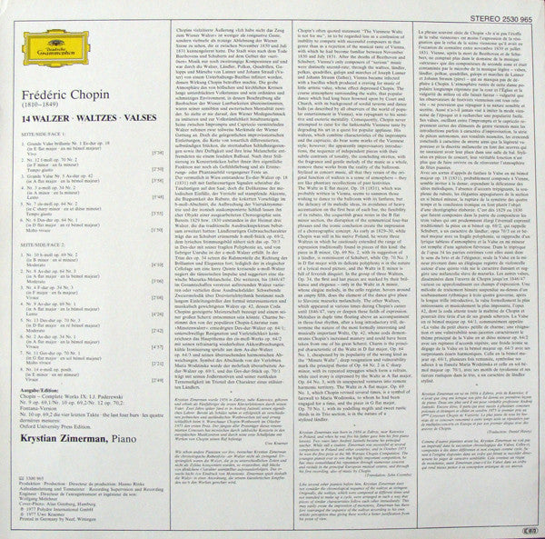 Frédéric Chopin - Krystian Zimerman : 14 Walzer · Waltzes (LP)