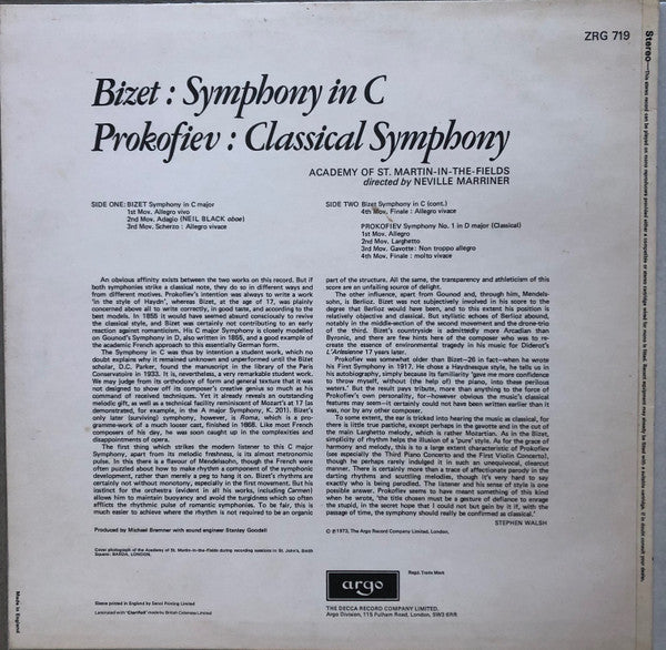 Georges Bizet / Sergei Prokofiev, The Academy Of St. Martin-in-the-Fields, Sir Neville Marriner : Symphony In C / Classical Symphony (LP)