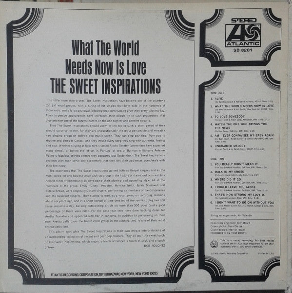 The Sweet Inspirations : What The World Needs Now Is Love (LP, Album, Pre)