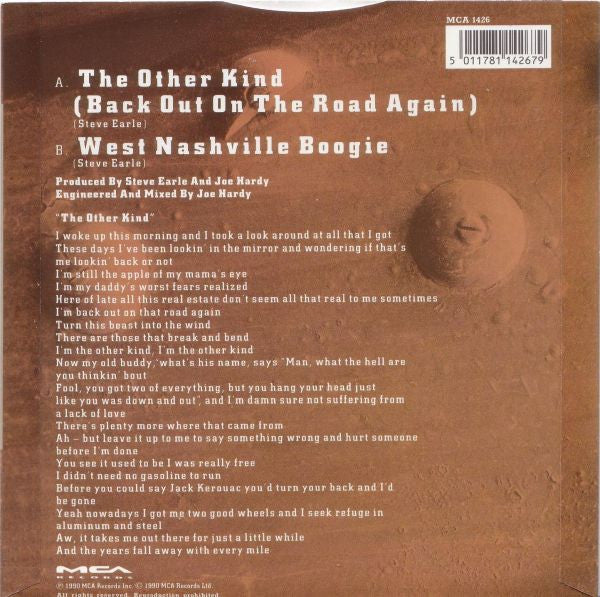 Steve Earle And The Dukes* : The Other Kind (Back Out On The Road Again) (7", Single)