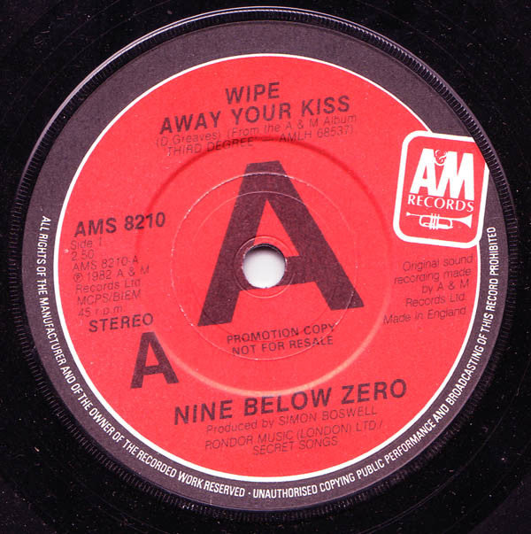 Nine Below Zero : Wipe Away Your Kiss (7", Promo)