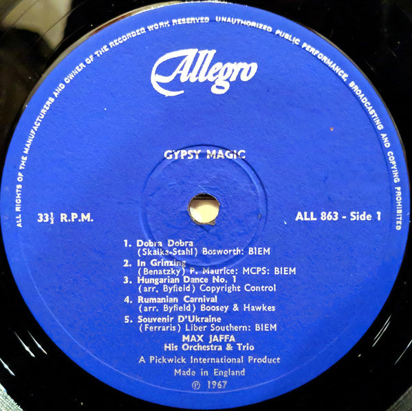 Max Jaffa, The Max Jaffa Orchestra And The Max Jaffa Trio : Gypsy Magic (LP, Mono)