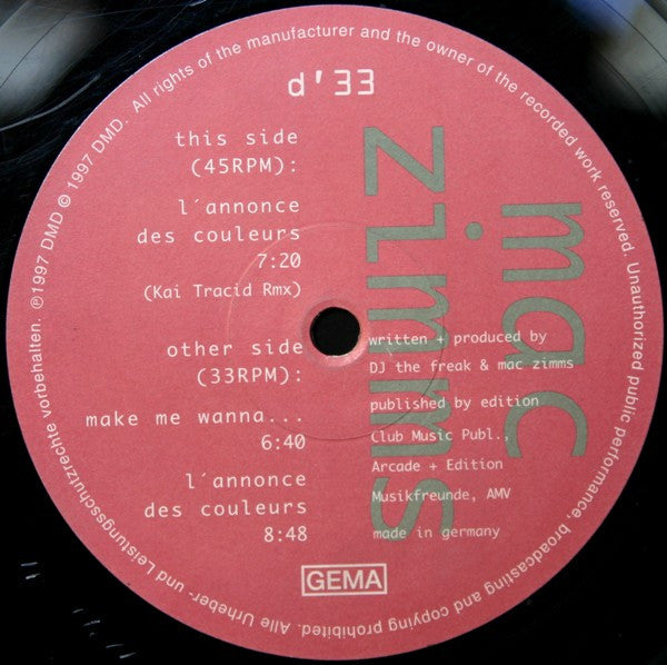 Mac Zimms : L'Annonce Des Couleurs (12")
