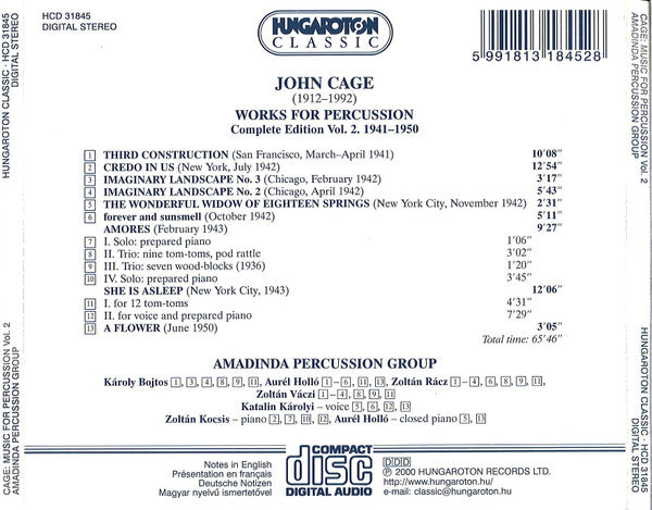 John Cage / Amadinda Percussion Group, Katalin Károlyi, Zoltán Kocsis : Works For Percussion Vol.2 (1941 - 1950) (CD, Album)