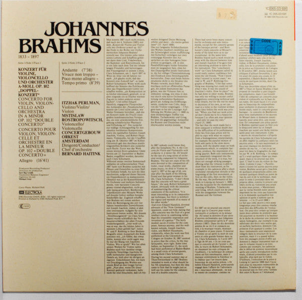 Brahms* — Itzhak Perlman, Mstislaw Rostropowitsch* - Bernard Haitink, Concertgebouw Orkest* : Doppelkonzert (LP, Album)