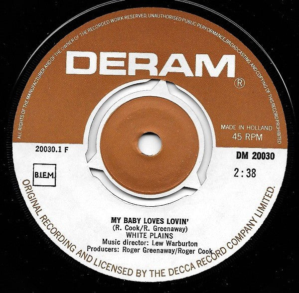 White Plains : My Baby Loves Lovin' (7", Single)