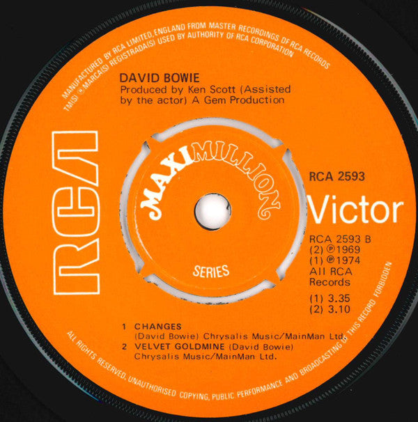 David Bowie : Space Oddity / Changes / Velvet Goldmine (7", Maxi)