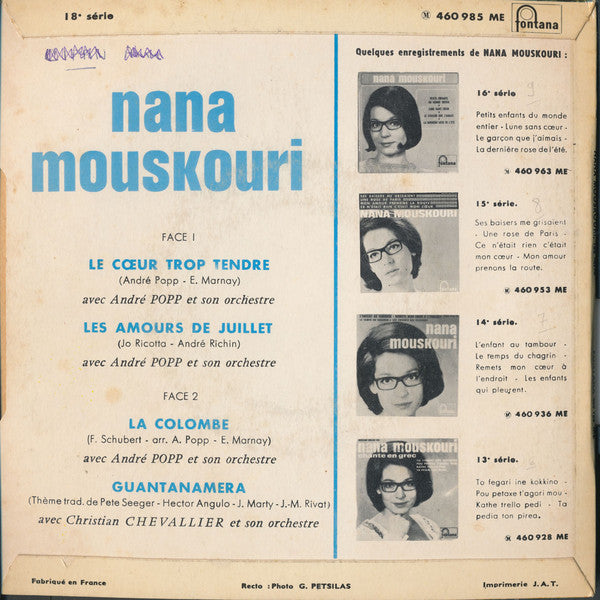 Nana Mouskouri : Le Cœur Trop Tendre (7", EP)