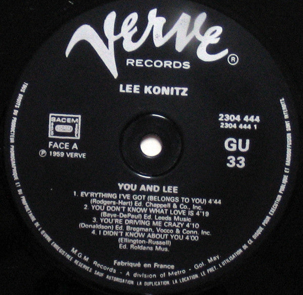 Lee Konitz / Arrangements By Jimmy Giuffre : You And Lee (LP, Album, RE)
