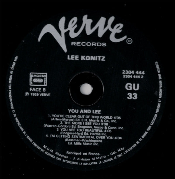 Lee Konitz / Arrangements By Jimmy Giuffre : You And Lee (LP, Album, RE)