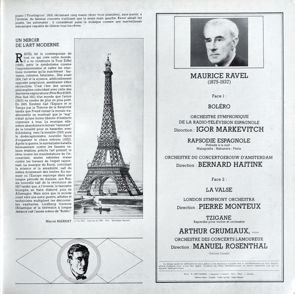 Maurice Ravel – Arthur Grumiaux - Bernard Haitink / Igor Markevitch / Pierre Monteux / Manuel Rosenthal : Bolero / Rapsodie Espagnole / La Valse / Tzigane (LP, Comp)