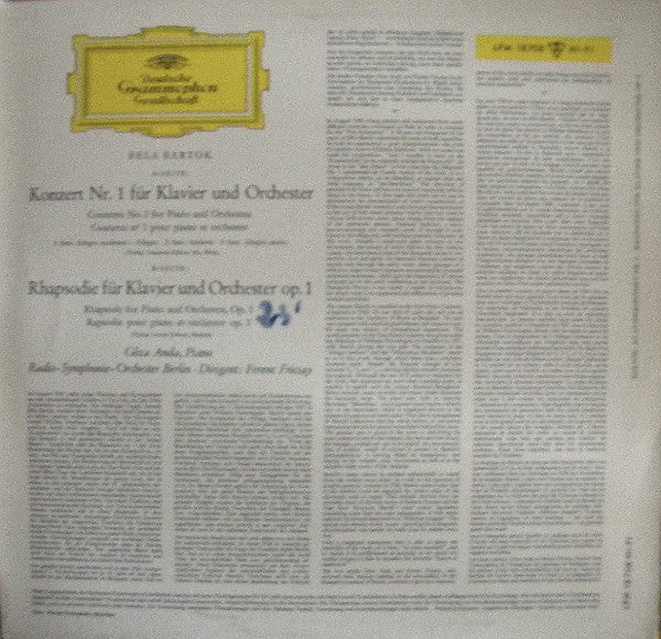 Béla Bartók - Géza Anda • Ferenc Fricsay, Radio-Symphonie-Orchester Berlin : Klavierkonzert Nr. 1 Und Rhapsodie (LP, Mono)