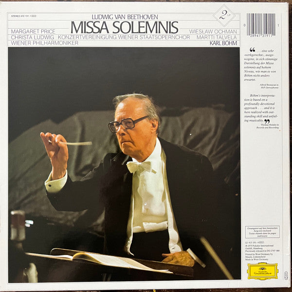 Ludwig Van Beethoven - Wiener Staatsopernchor, Wiener Philharmoniker, Karl Böhm : Missa Solemnis Op.123 For 4 Solo Voices, Chorus, Orchestra And Organ (2xLP)