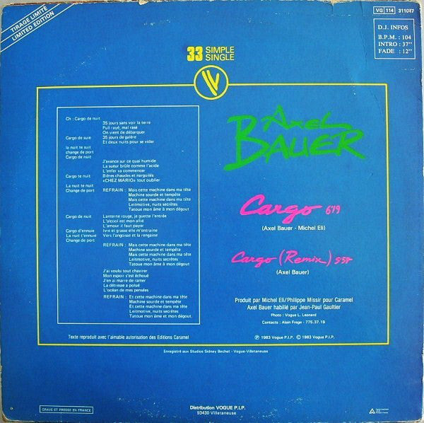 Axel Bauer : Cargo (12", Single, Ltd)