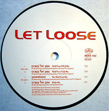 Let Loose : Crazy For You (The Wild Fruit Mixes) (12", Single, RE)