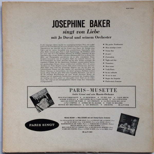 Josephine Baker Mit Jo Duval Et Son Orchestre : Josephine Baker Singt Von Liebe (LP, Album)