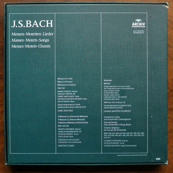 Johann Sebastian Bach : Messen, Motetten, Lieder - Masses, Motets, Songs - Messes, Motets, Chants (8xLP, Comp + Box)