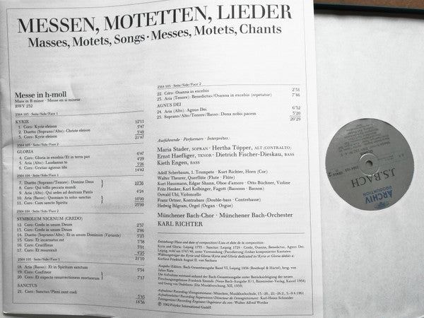 Johann Sebastian Bach : Messen, Motetten, Lieder - Masses, Motets, Songs - Messes, Motets, Chants (8xLP, Comp + Box)
