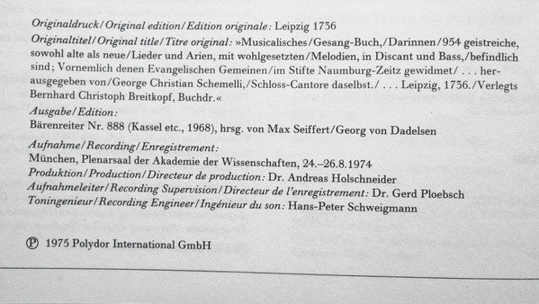 Johann Sebastian Bach : Messen, Motetten, Lieder - Masses, Motets, Songs - Messes, Motets, Chants (8xLP, Comp + Box)