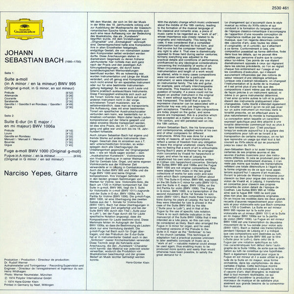 Johann Sebastian Bach - Narciso Yepes : Werke Für Laute I (LP, Album)