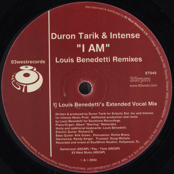 Duron Tarik & Intense (2) : I Am (Louis Benedetti Remixes) (12")