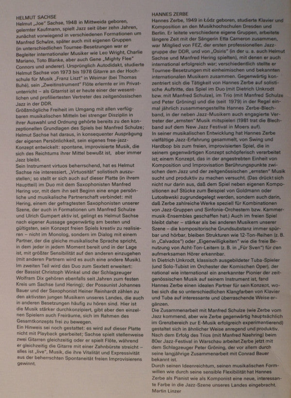 Joe Sachse – Hannes Zerbe : Helmut Sachse – Hannes Zerbe (LP, Album)