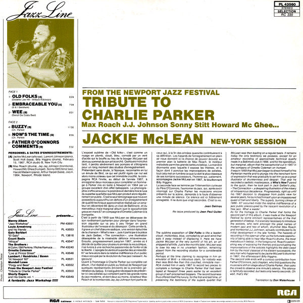 Newport Parker Tribute All Stars + Jackie McLean : Tribute To Charlie Parker From The Newport Jazz Festival + New York Session (LP, Album, RE)