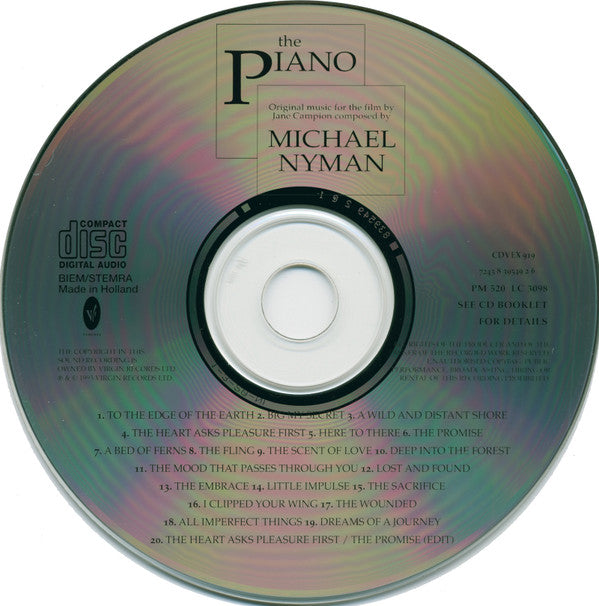 Michael Nyman : The Piano - Original Music From The Film By Jane Campion (CD, Album, RP)