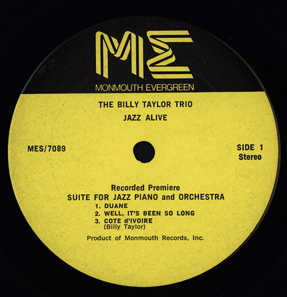 Billy Taylor, Billy Taylor Trio : Jazz Alive: The Billy Taylor Trio In Live Performance (LP, Album)