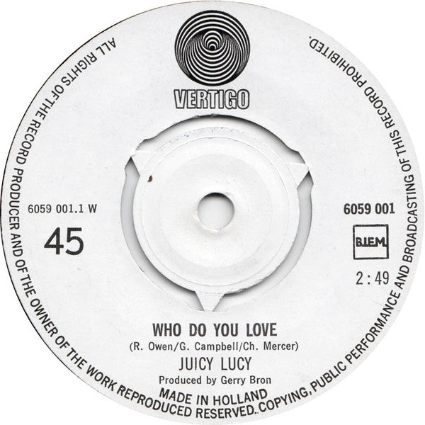 Juicy Lucy : Who Do You Love (7", Single)