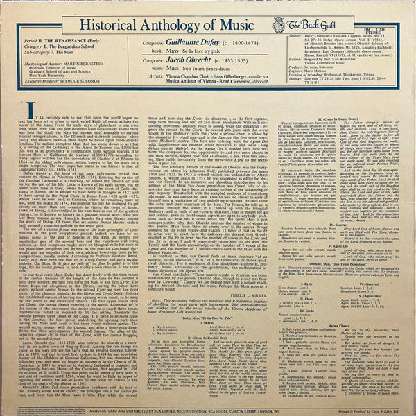 Guillaume Dufay / Jacob Obrecht : The Renaissance (Early) - The Burgundian School - The Mass (LP)