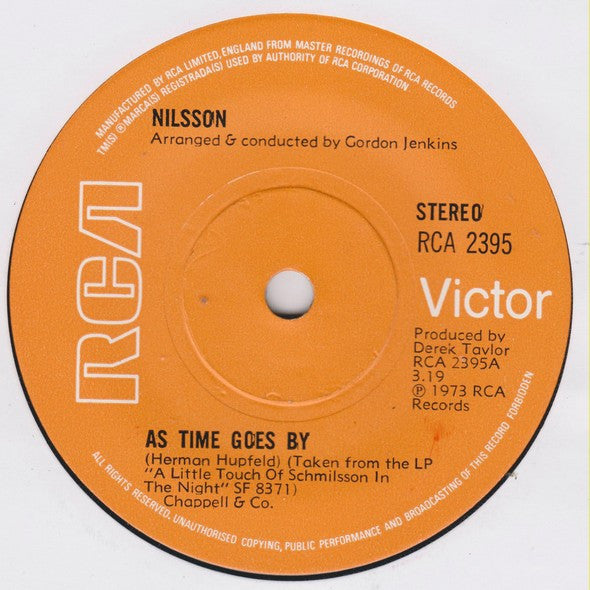 Harry Nilsson : As Time Goes By (7", Single, Sol)