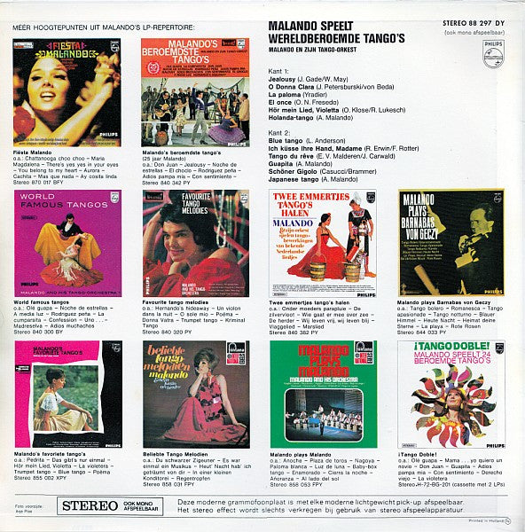 Malando And His Tango Orchestra : Malando Speelt Wereldberoemde Tango's (LP, Comp)